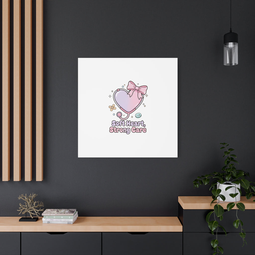 Soft Heart Strong Care Canvas, Pastel Cute Nurse Medical Art | Coquette Healthcare 36" x 36" 1.25"