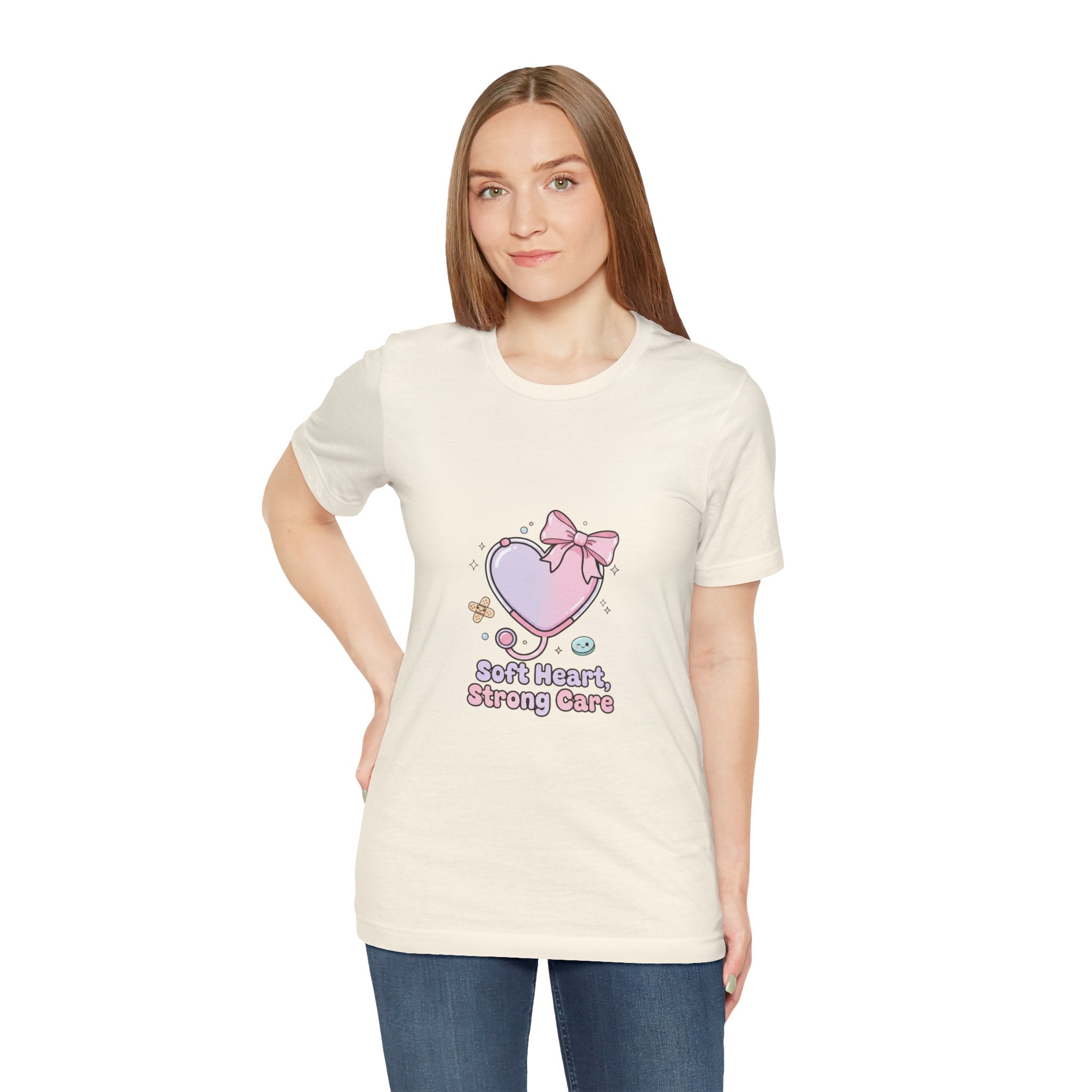 Soft Heart Strong Care T-Shirt | cute nurse graphic, pastel coquette medical shirt Navy