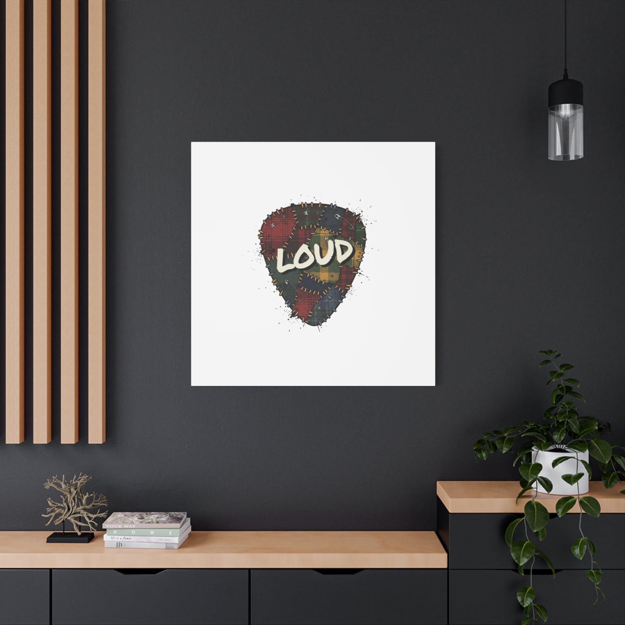 Plaid Patchwork Guitar Pick Canvas, Grunge Revival, 90s Rock Plaid Aesthetic 36" x 36" 1.25"