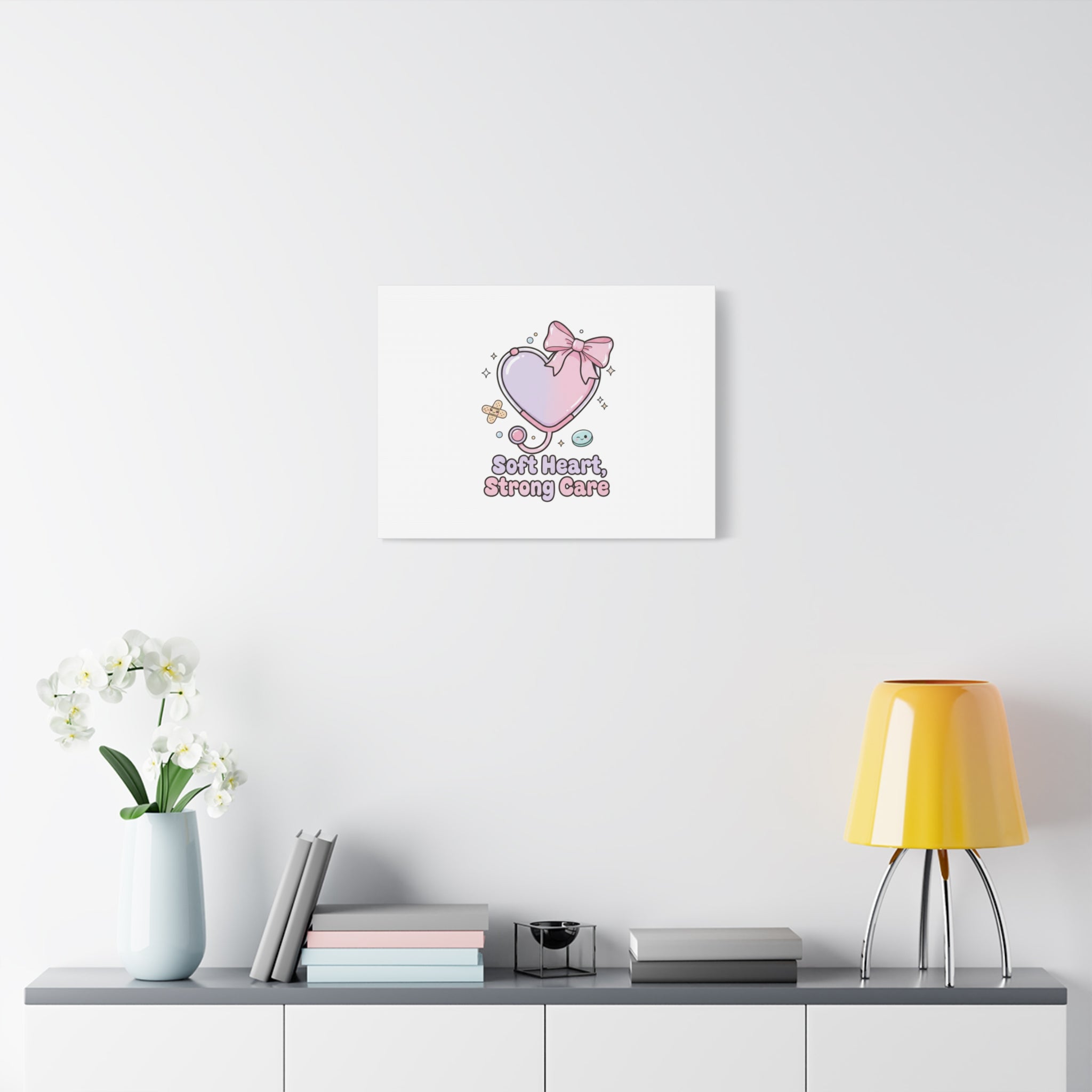 Soft Heart Strong Care Canvas, Pastel Cute Nurse Medical Art | Coquette Healthcare 36" x 36" 1.25"