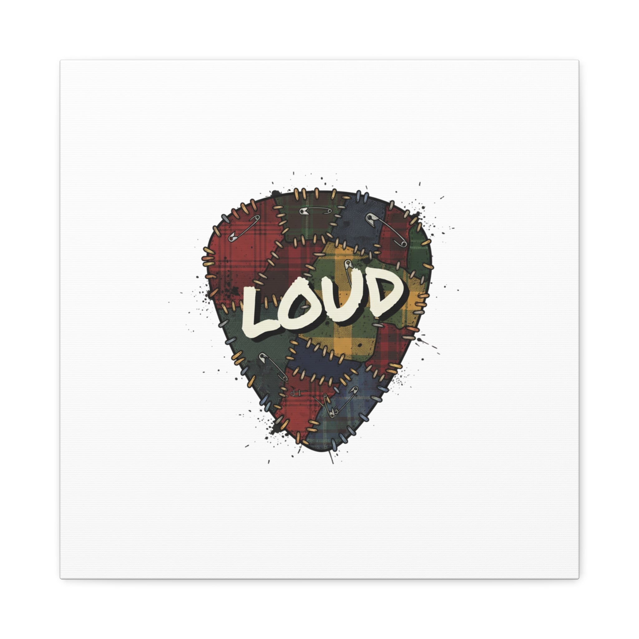 Plaid Patchwork Guitar Pick Canvas, Grunge Revival, 90s Rock Plaid Aesthetic 20″ x 20″ 1.25"