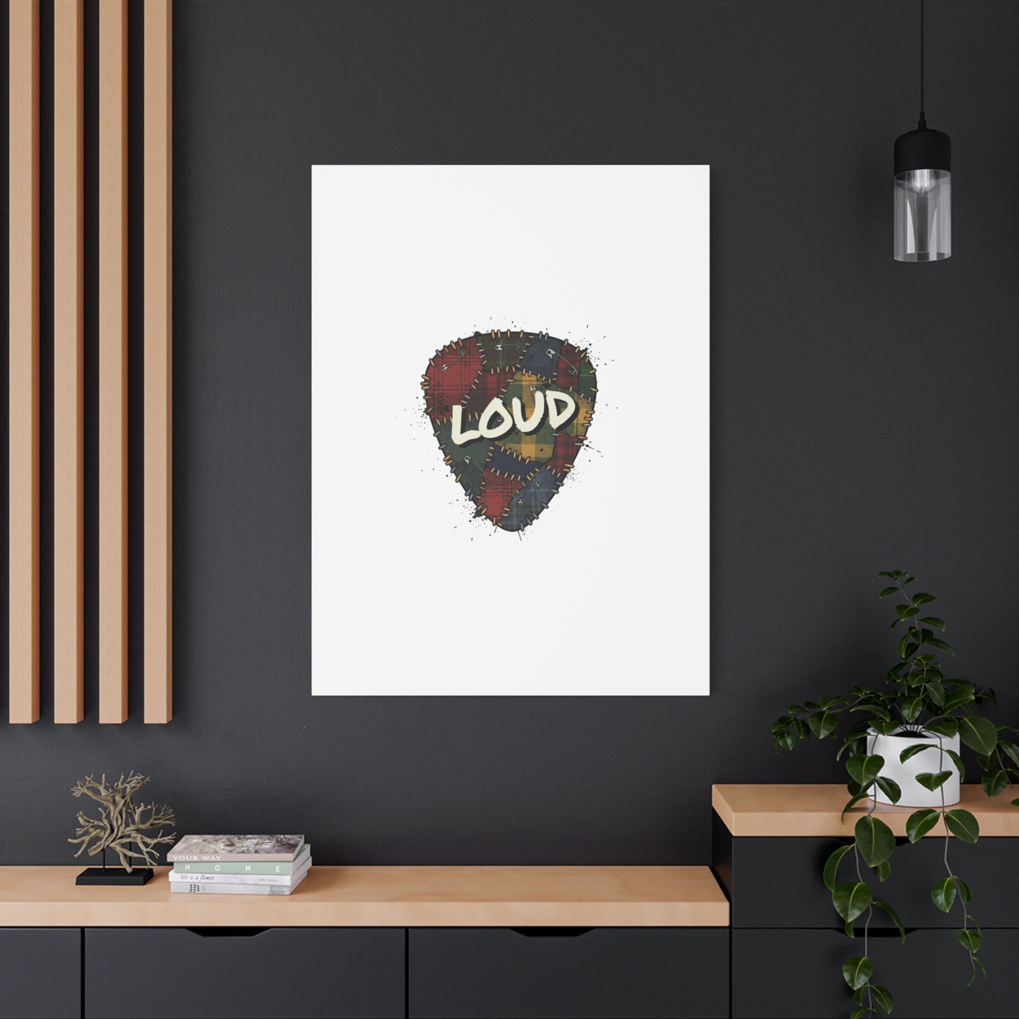 Plaid Patchwork Guitar Pick Canvas, Grunge Revival, 90s Rock Plaid Aesthetic 36" x 36" 1.25"