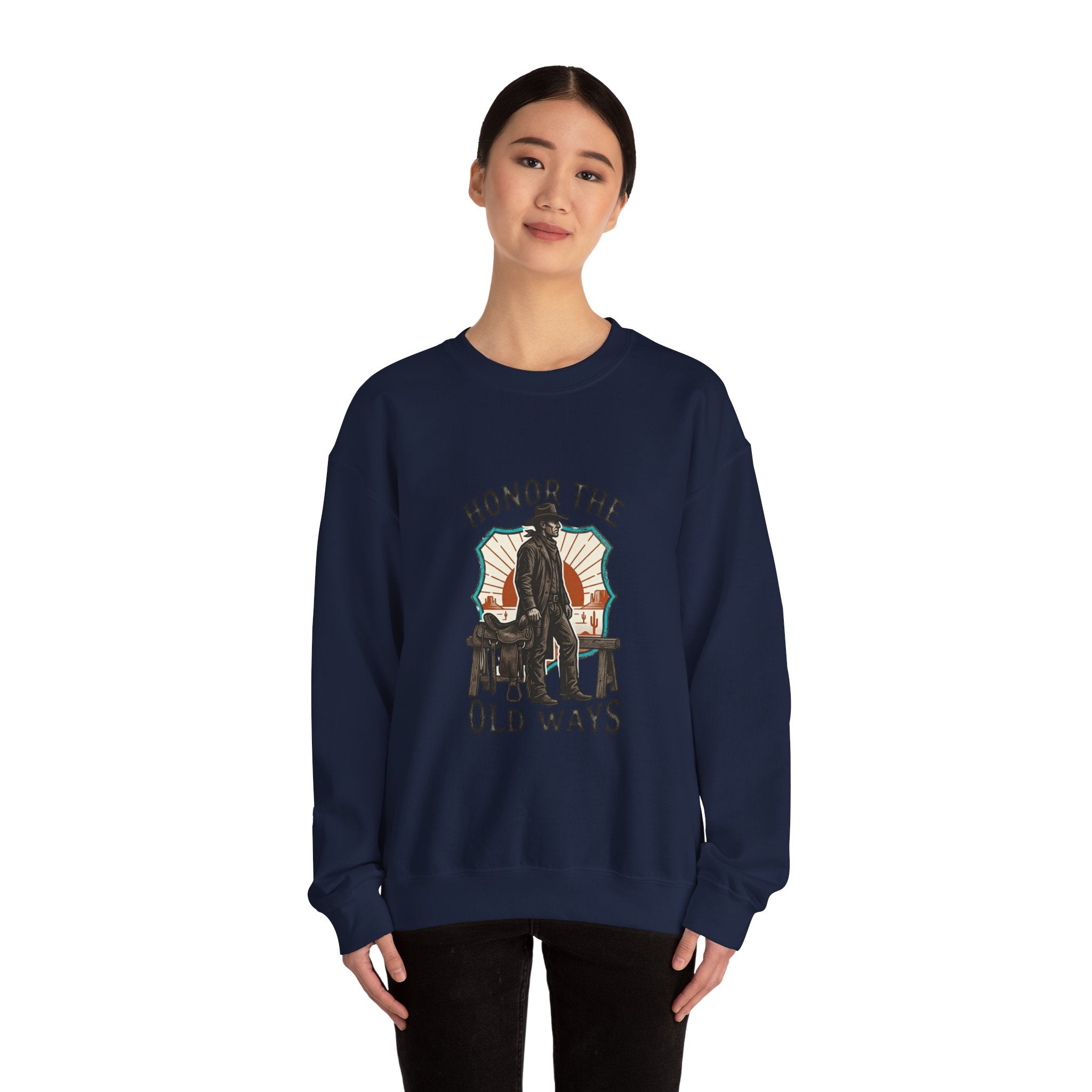 Honor the Old Ways Crewneck Sweatshirt | Western, Americana, Vintage. Navy