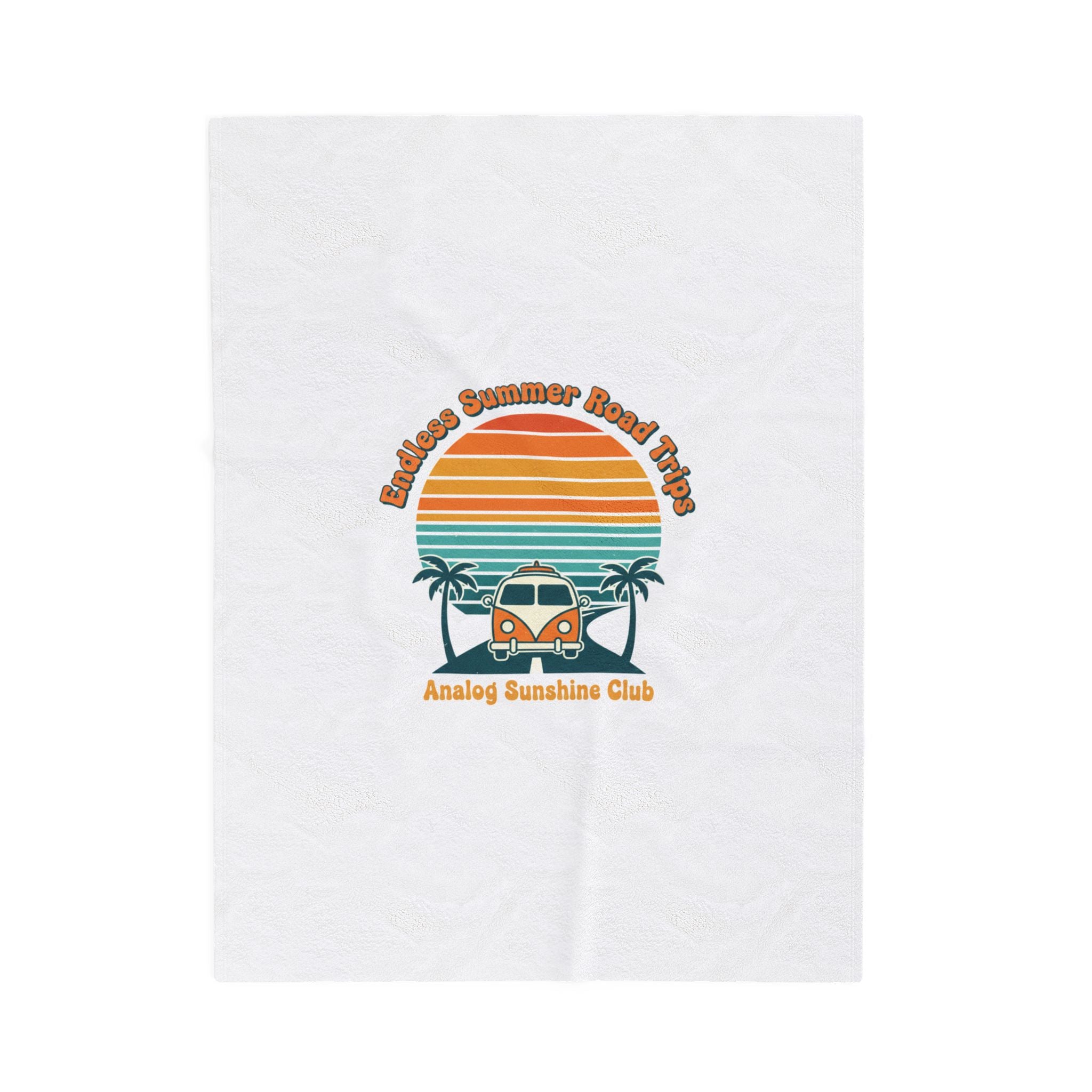 Retro 70s Sunset Surf Van Blanket | Analog Sunshine, Vintage Palm Postcard 30" × 40"