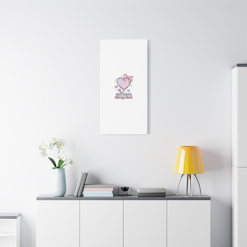 Soft Heart Strong Care Canvas, Pastel Cute Nurse Medical Art | Coquette Healthcare 36" x 36" 1.25"