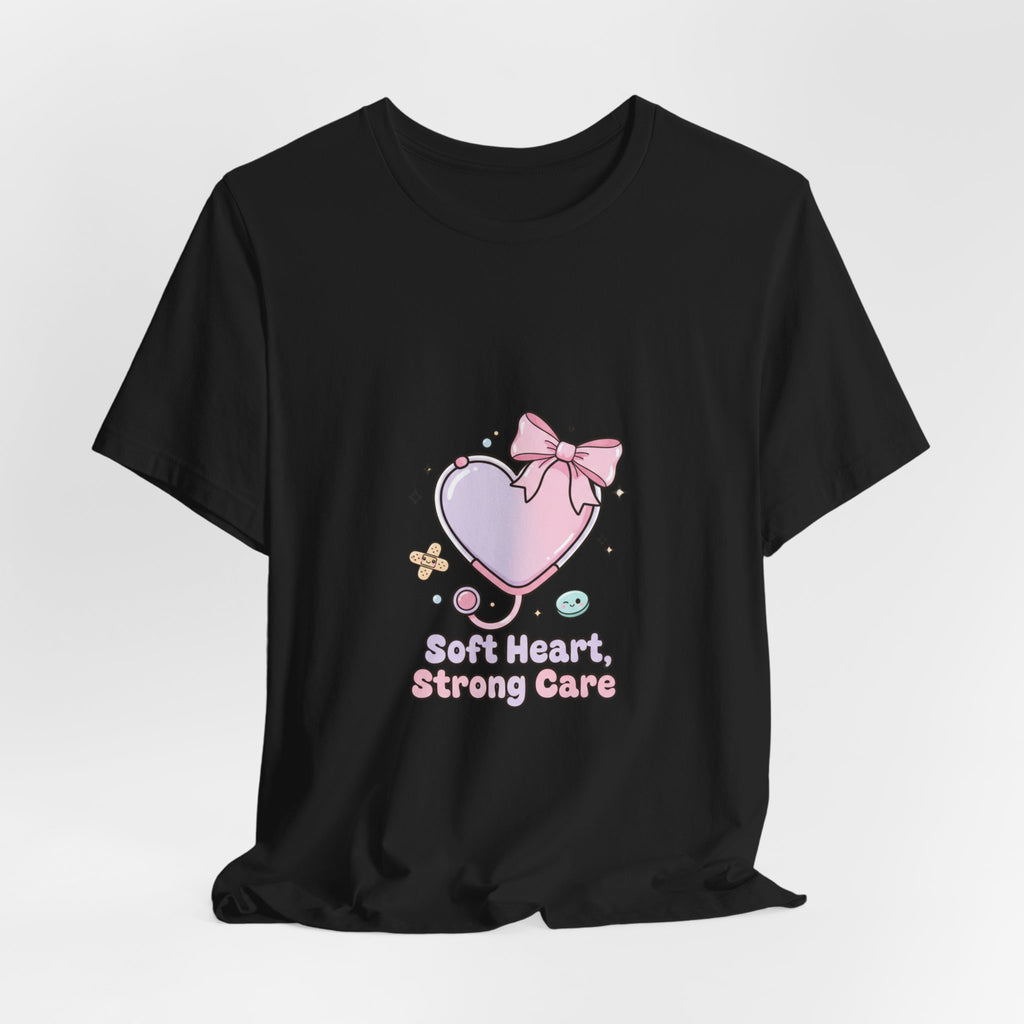 Soft Heart Strong Care T-Shirt | cute nurse graphic, pastel coquette medical shirt Navy