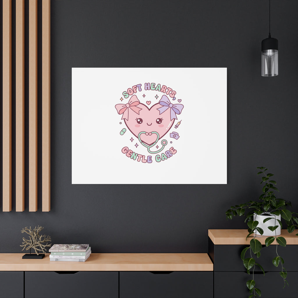 Soft Hearts Gentle Care Canvas, Cute Nurse Graphic | Pastel Coquette Medical Art 36" x 36" 1.25"