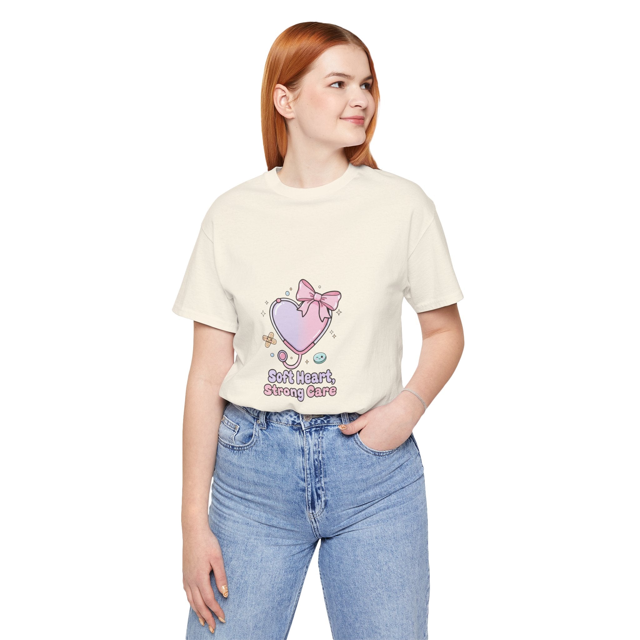 Soft Heart Strong Care T-Shirt | cute nurse graphic, pastel coquette medical shirt Navy