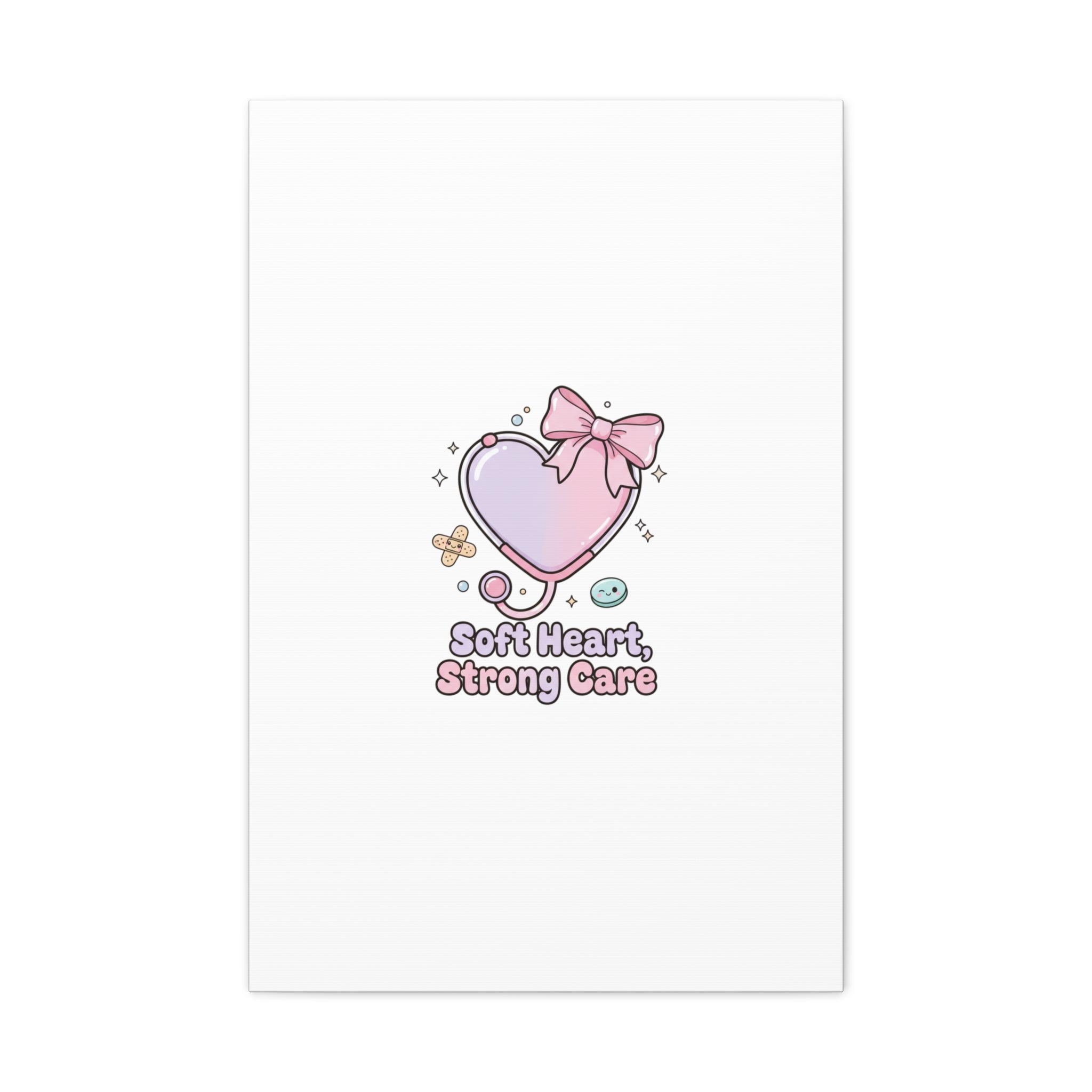Soft Heart Strong Care Canvas, Pastel Cute Nurse Medical Art | Coquette Healthcare 20″ x 30″ (Vertical) 1.25"