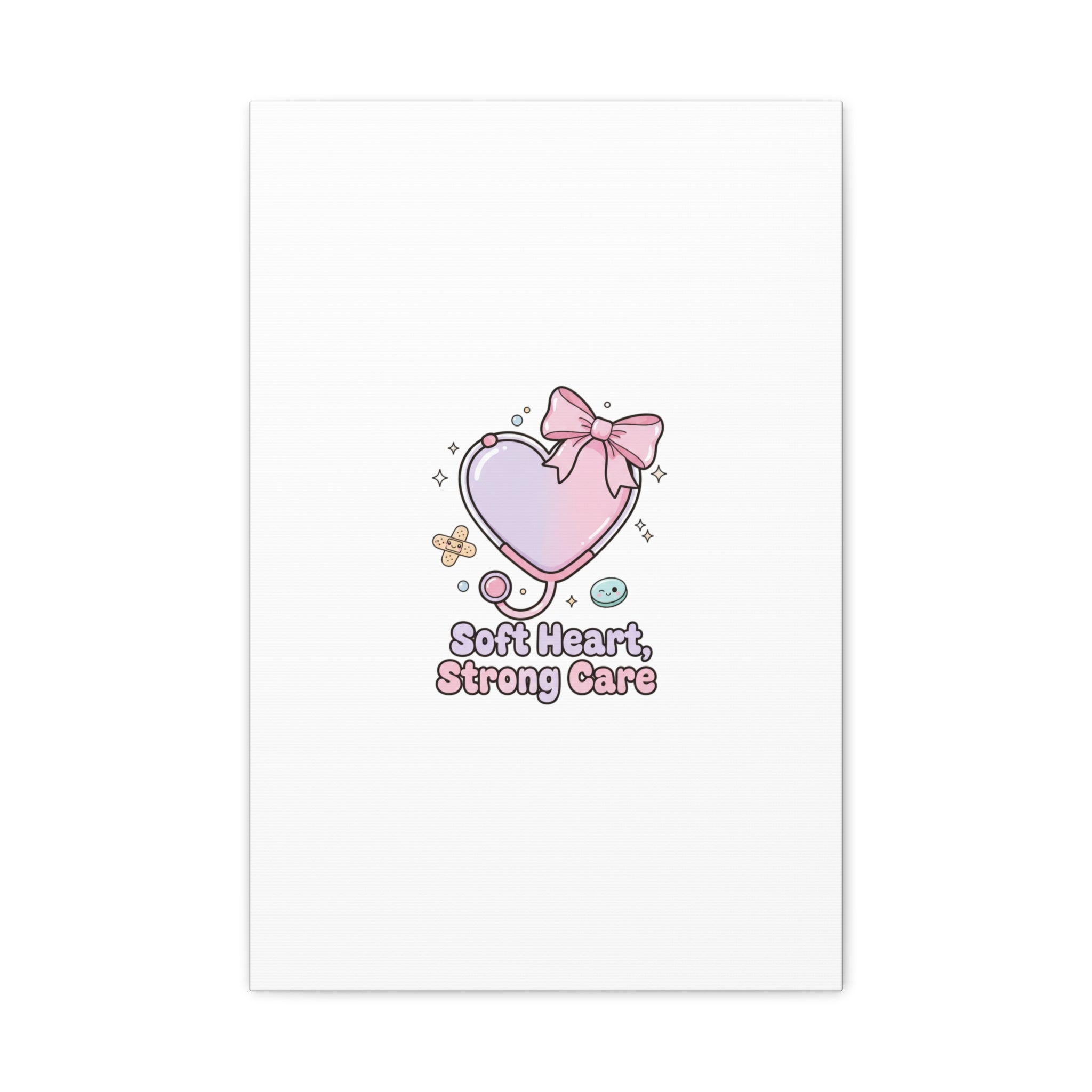 Soft Heart Strong Care Canvas, Pastel Cute Nurse Medical Art | Coquette Healthcare 16″ x 24″ (Vertical) 1.25"