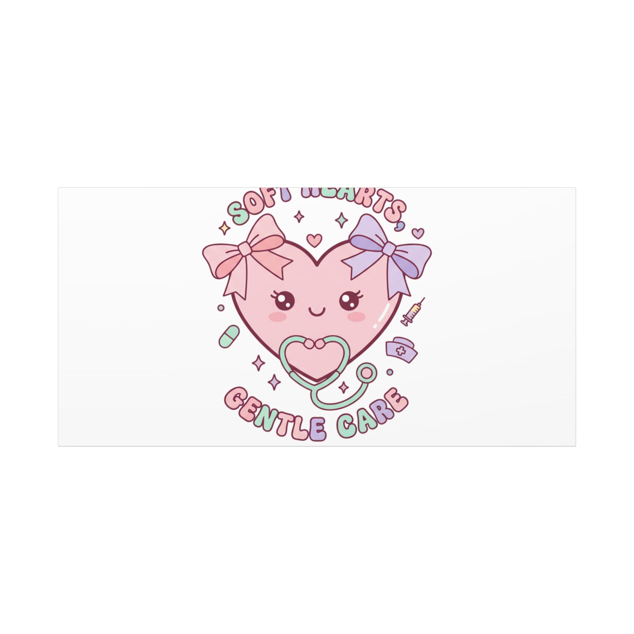 Soft Hearts Gentle Care Canvas, Cute Nurse Graphic | Pastel Coquette Medical Art 48″ x 24″ (Horizontal) 1.25"