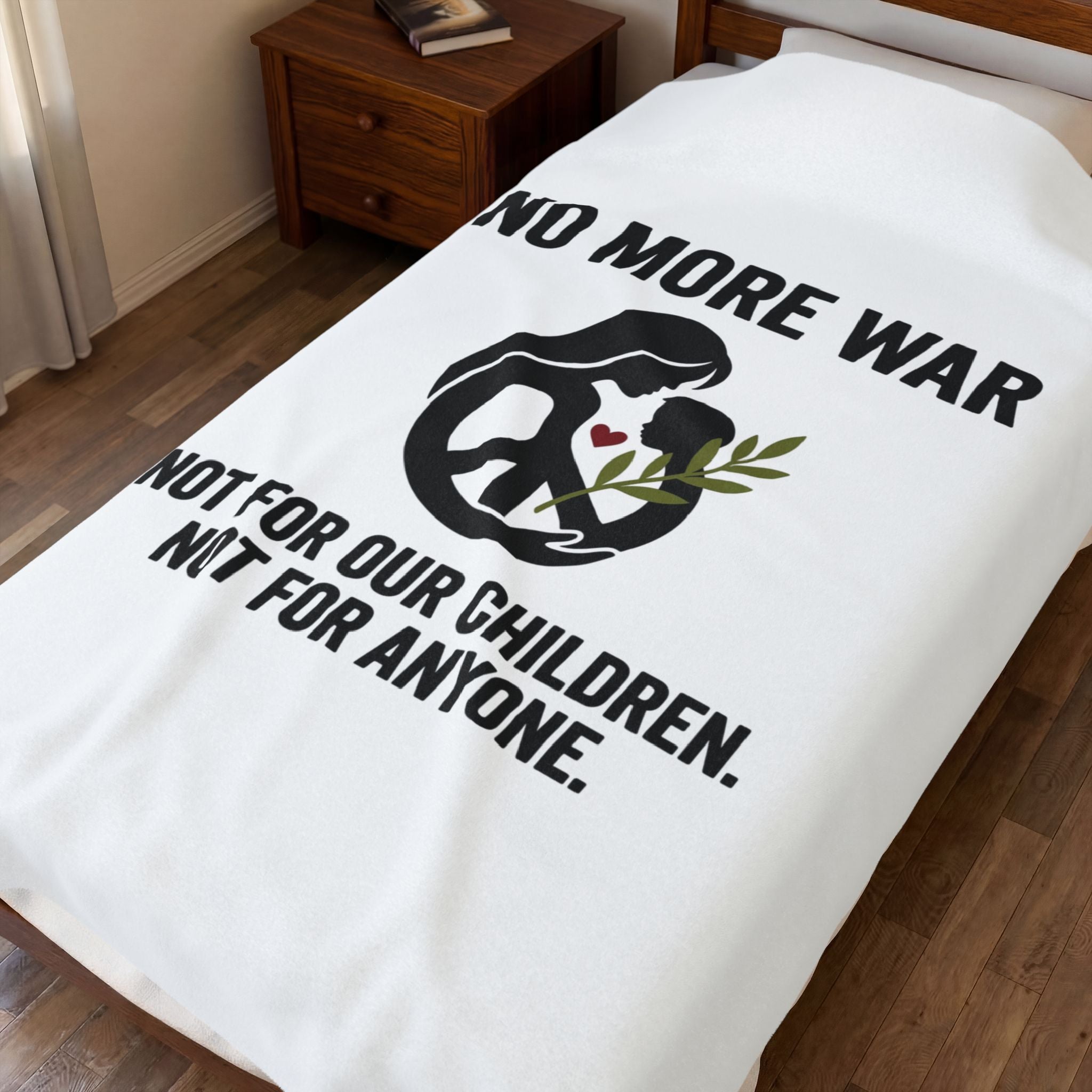 No More War Velveteen Blanket | Anti-War, Peace Ceasefire Solidarity. 30" × 40"