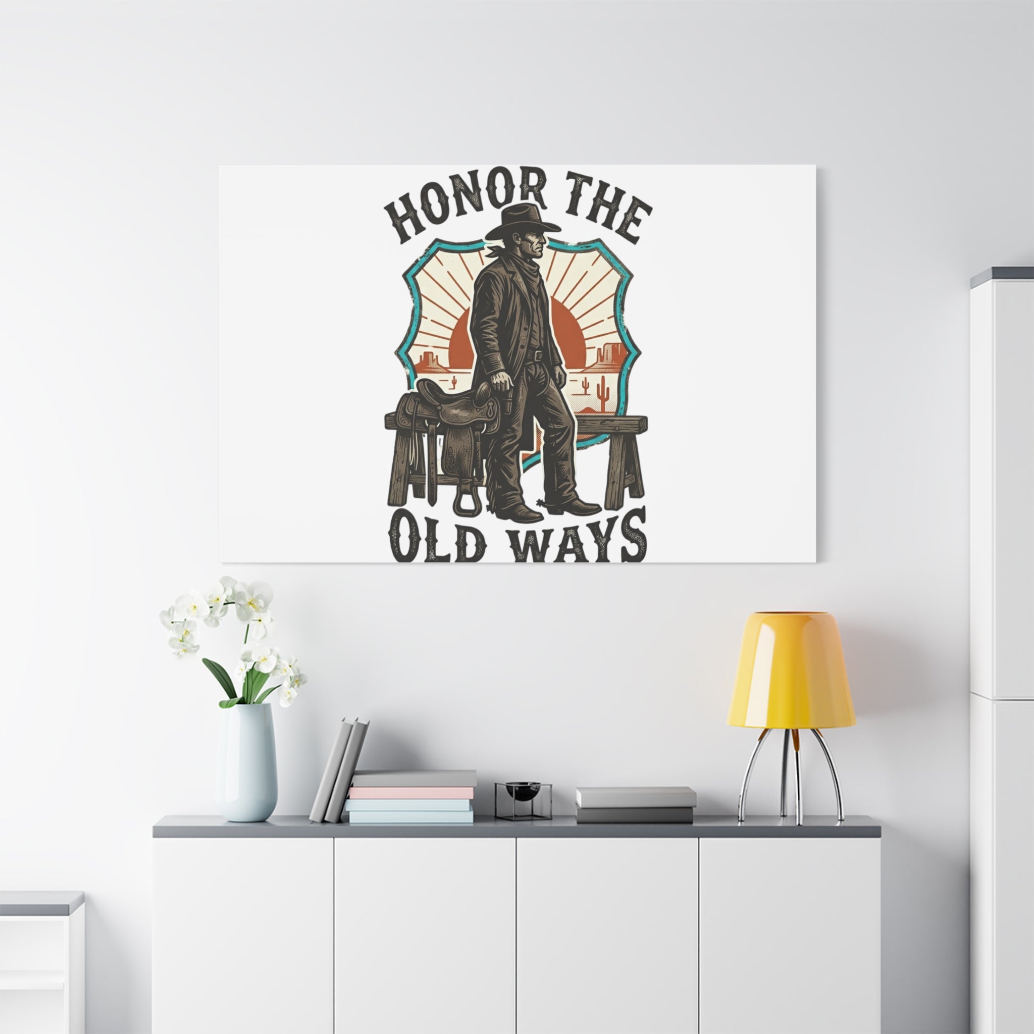 Honor the Old Ways Canvas, Western Americana vintage cowboy frontier 36" x 36" 1.25"