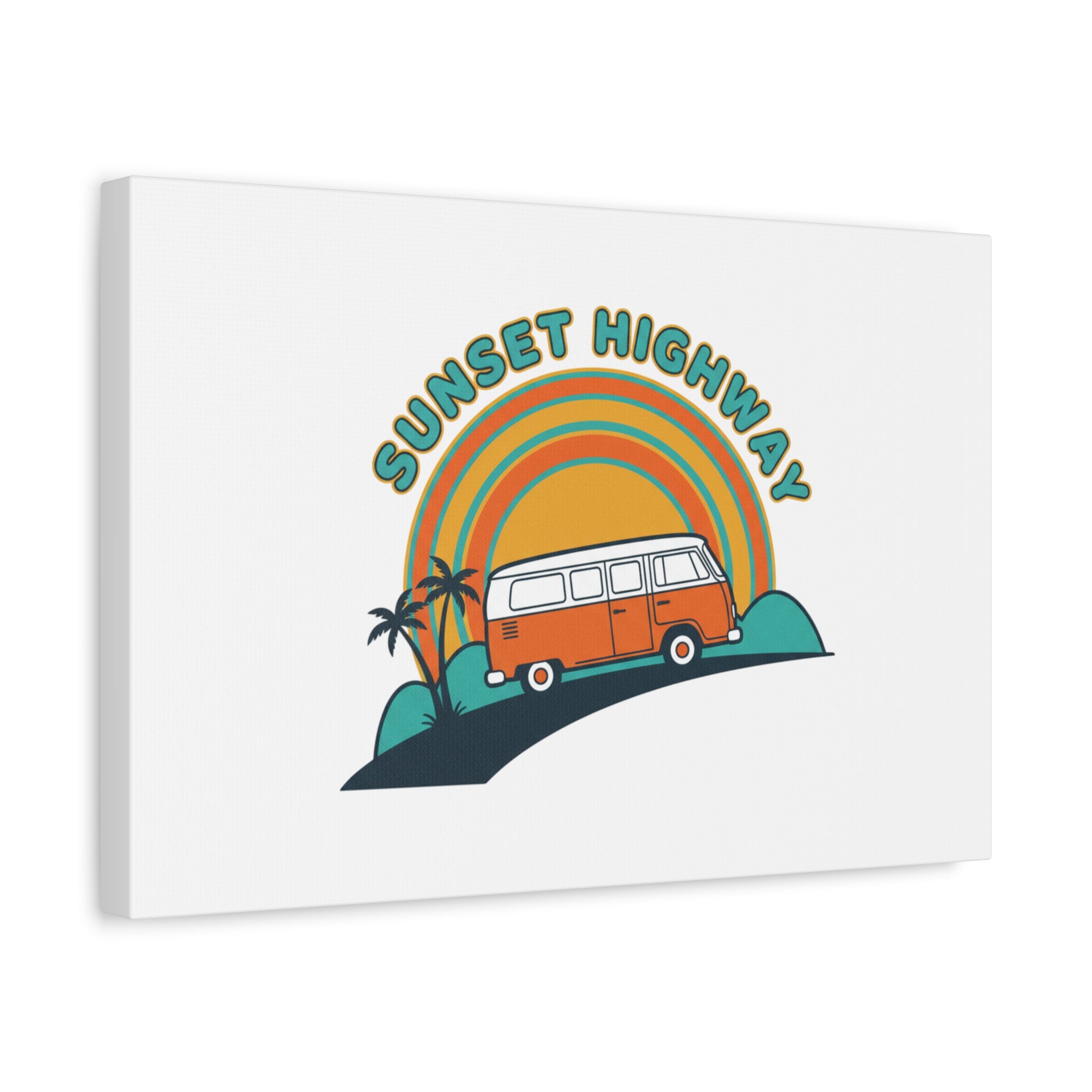 Sunset Highway Van Canvas | 1970s Retro Surf, Vintage Palm Poster 36" x 36" 1.25"