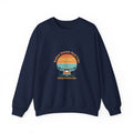 Vintage 70s Sunset Camper Crewneck Sweatshirt | Retro Surf Graphic, Golden Hour Postcard Navy