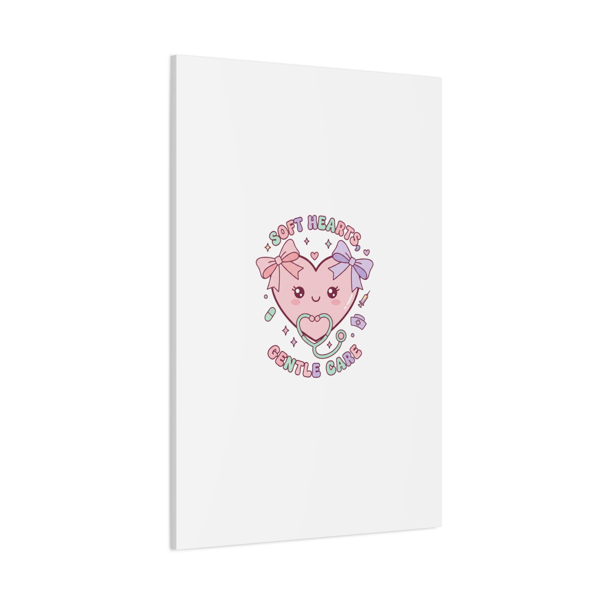 Soft Hearts Gentle Care Canvas, Cute Nurse Graphic | Pastel Coquette Medical Art 36" x 36" 1.25"