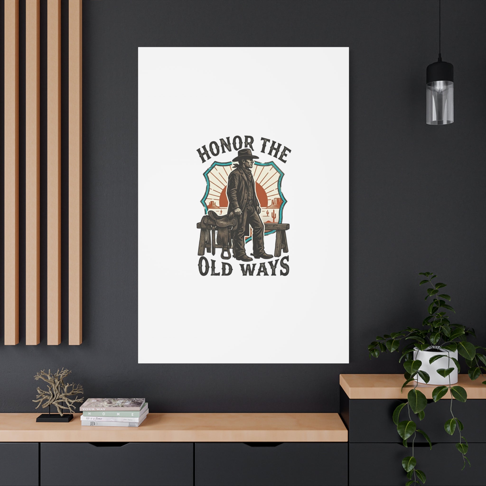 Honor the Old Ways Canvas, Western Americana vintage cowboy frontier 36" x 36" 1.25"