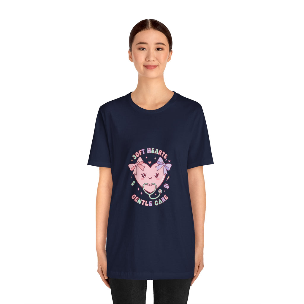 Kawaii Nurse Heart Tee | pastel healthcare design, coquette medical shirt Navy