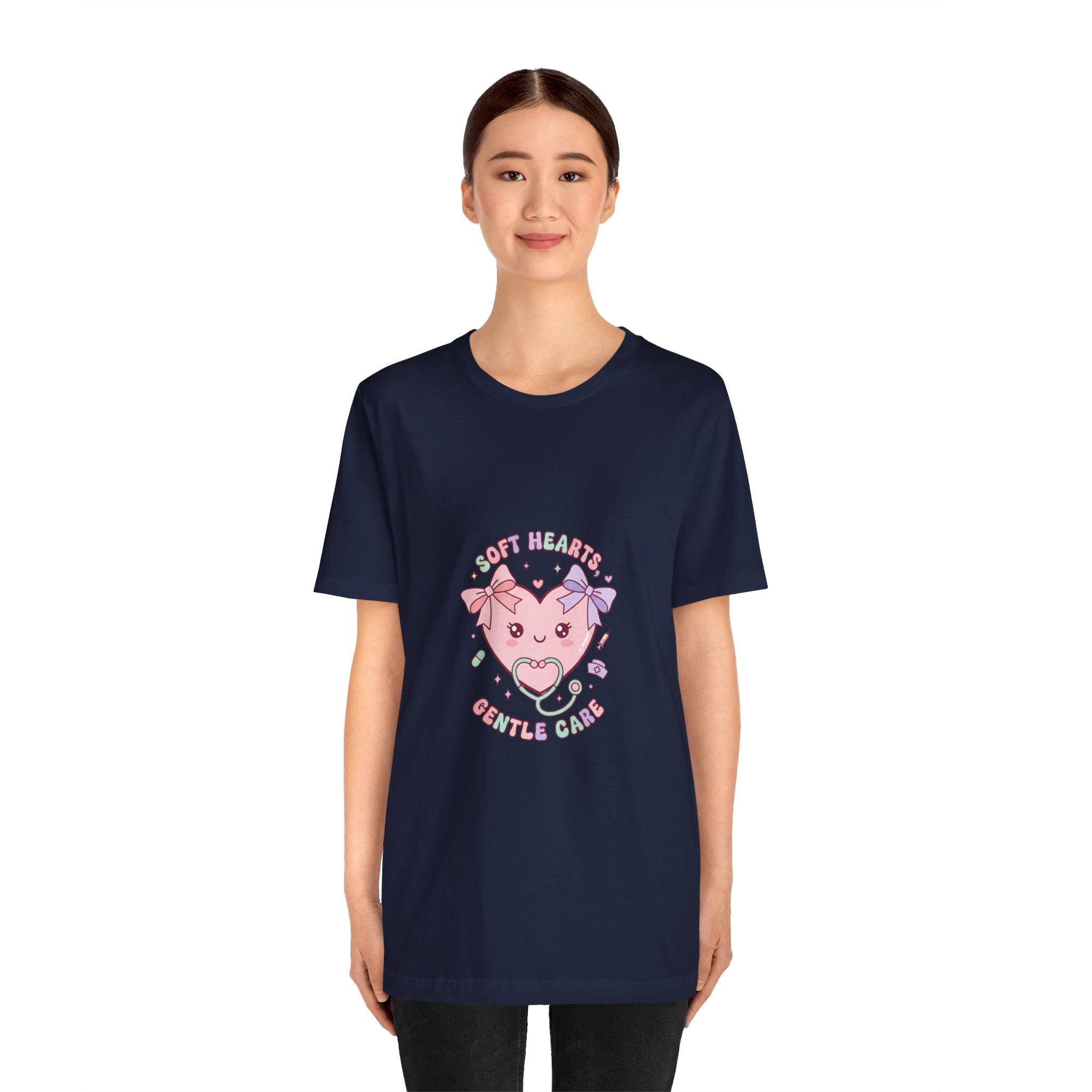 Kawaii Nurse Heart Tee | pastel healthcare design, coquette medical shirt Navy