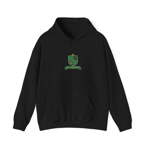 Black hoodie with green crest logo and 'Gaelic Readers Society' text, front view