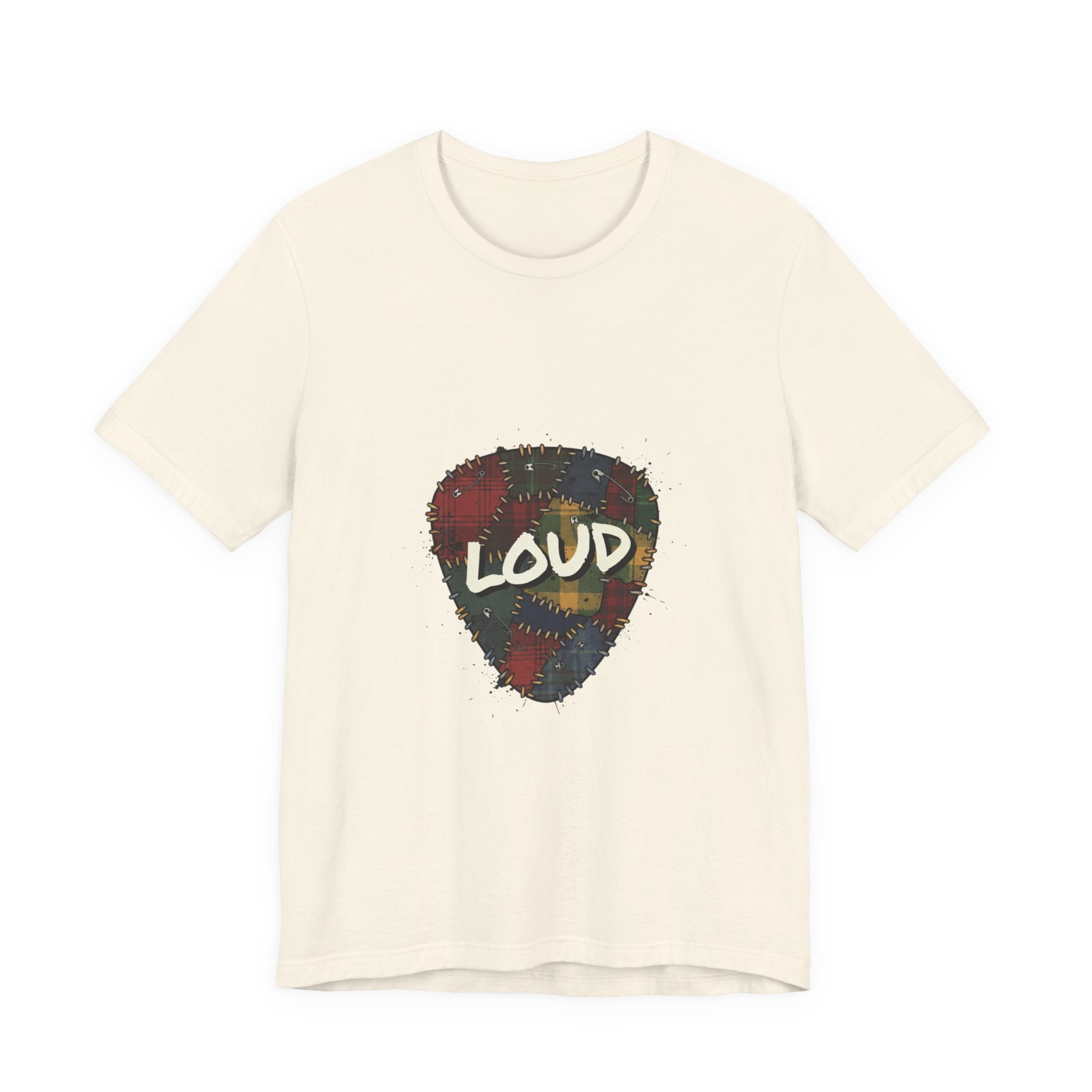 Loud Plaid Patchwork Guitar Pick Tee | Grunge Shirt, 90s Rock Revival Natural