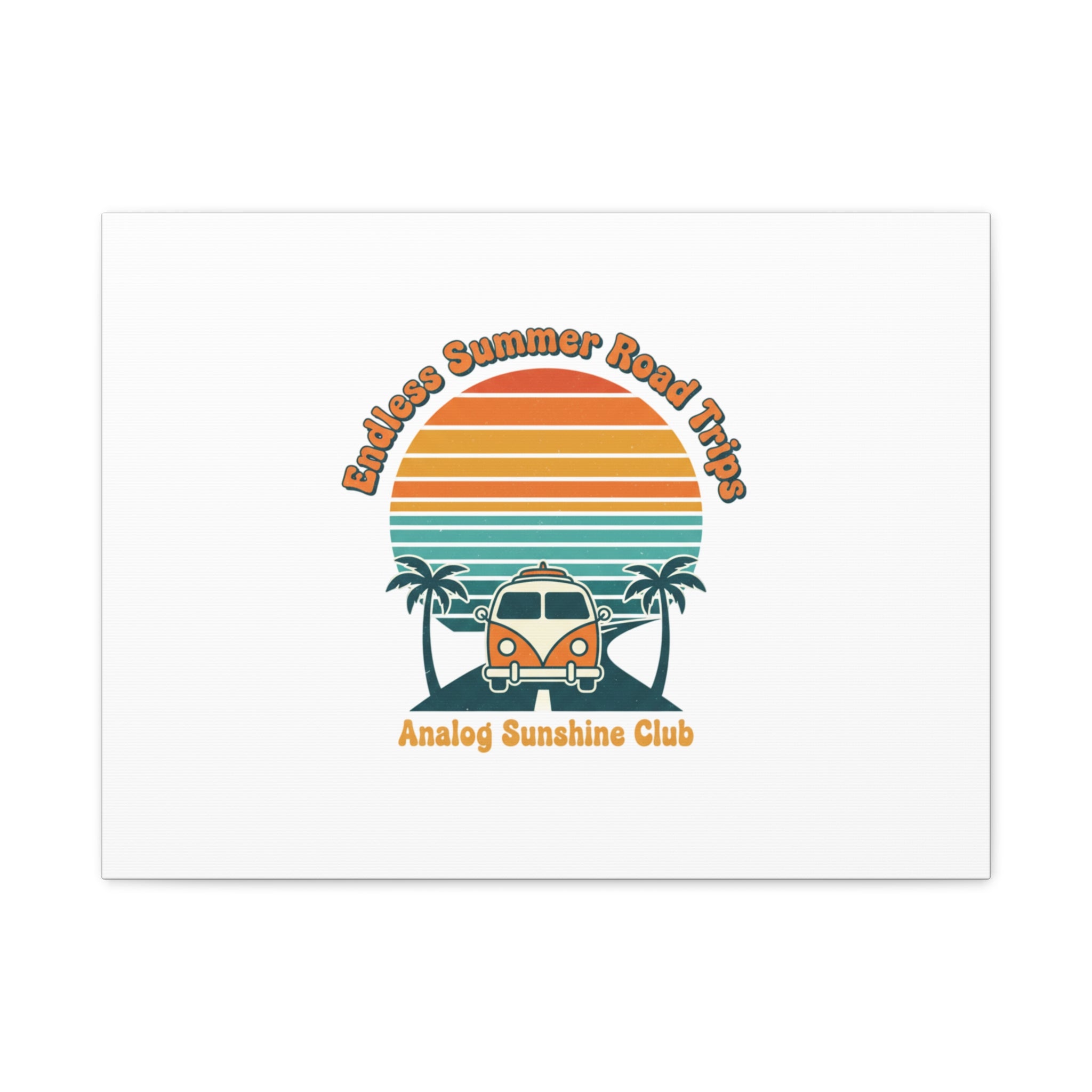 Endless Summer Road Trips Canvas | 1970s Sunset, Retro Surf Palm Art 24″ x 18″ (Horizontal) 1.25"