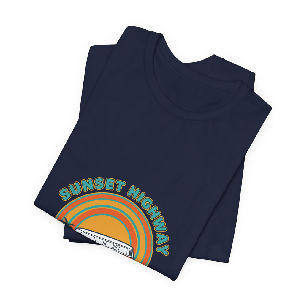 Sunset Highway VW Van Graphic Tee | 70s Sunset Shirt, Retro Surf Vintage Palm Navy