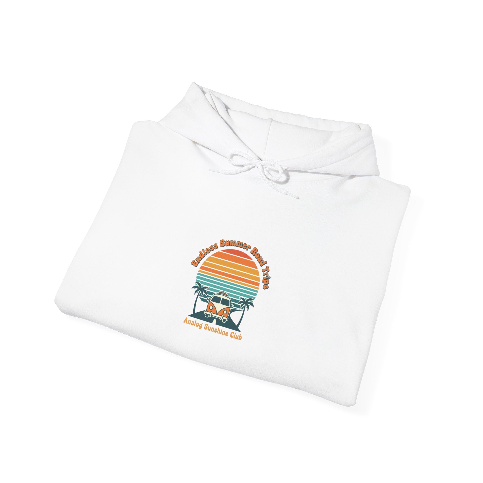 Retro 70s Sunset Surf Hoodie | vintage palm golden hour postcard design Navy