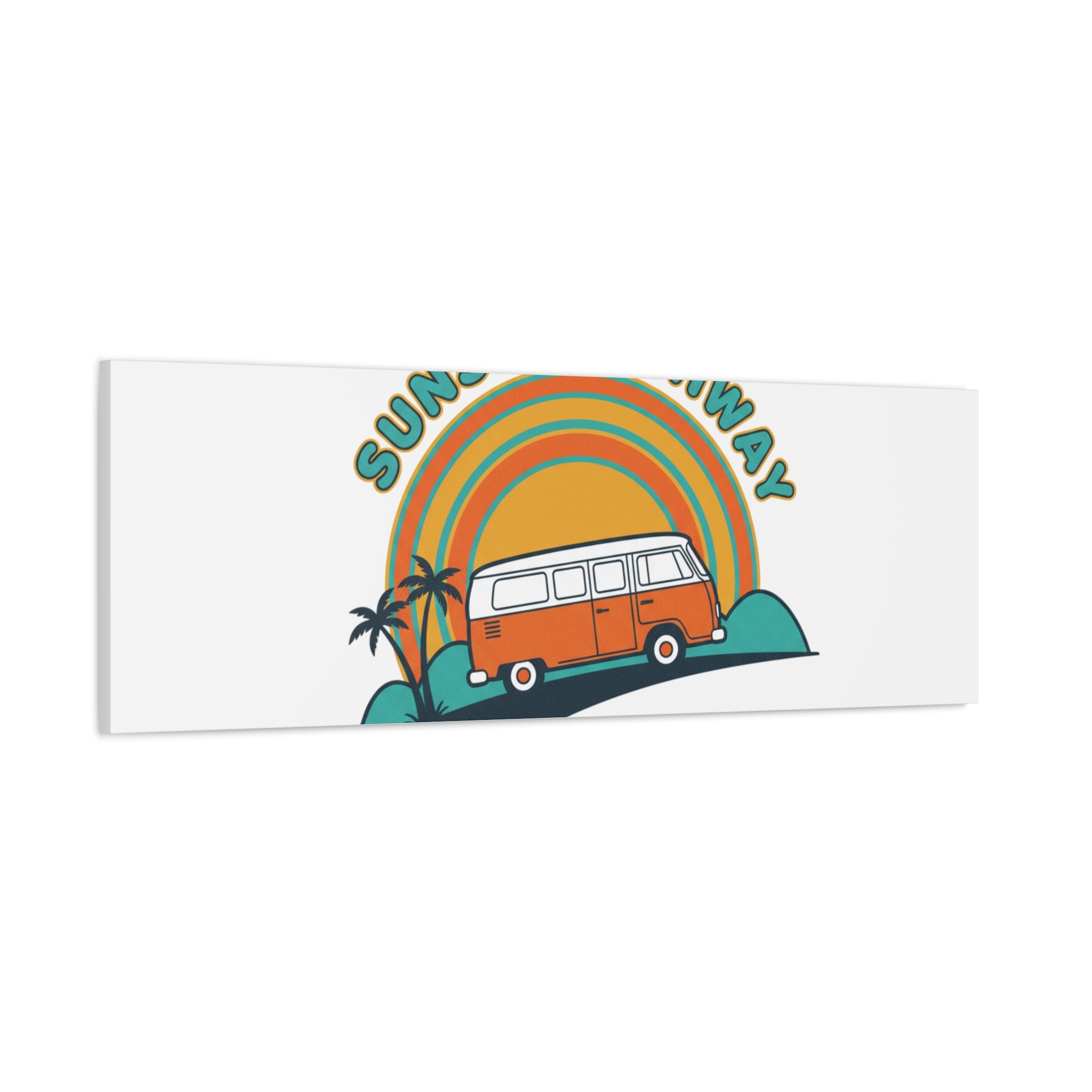 Sunset Highway Van Canvas | 1970s Retro Surf, Vintage Palm Poster 36" x 36" 1.25"