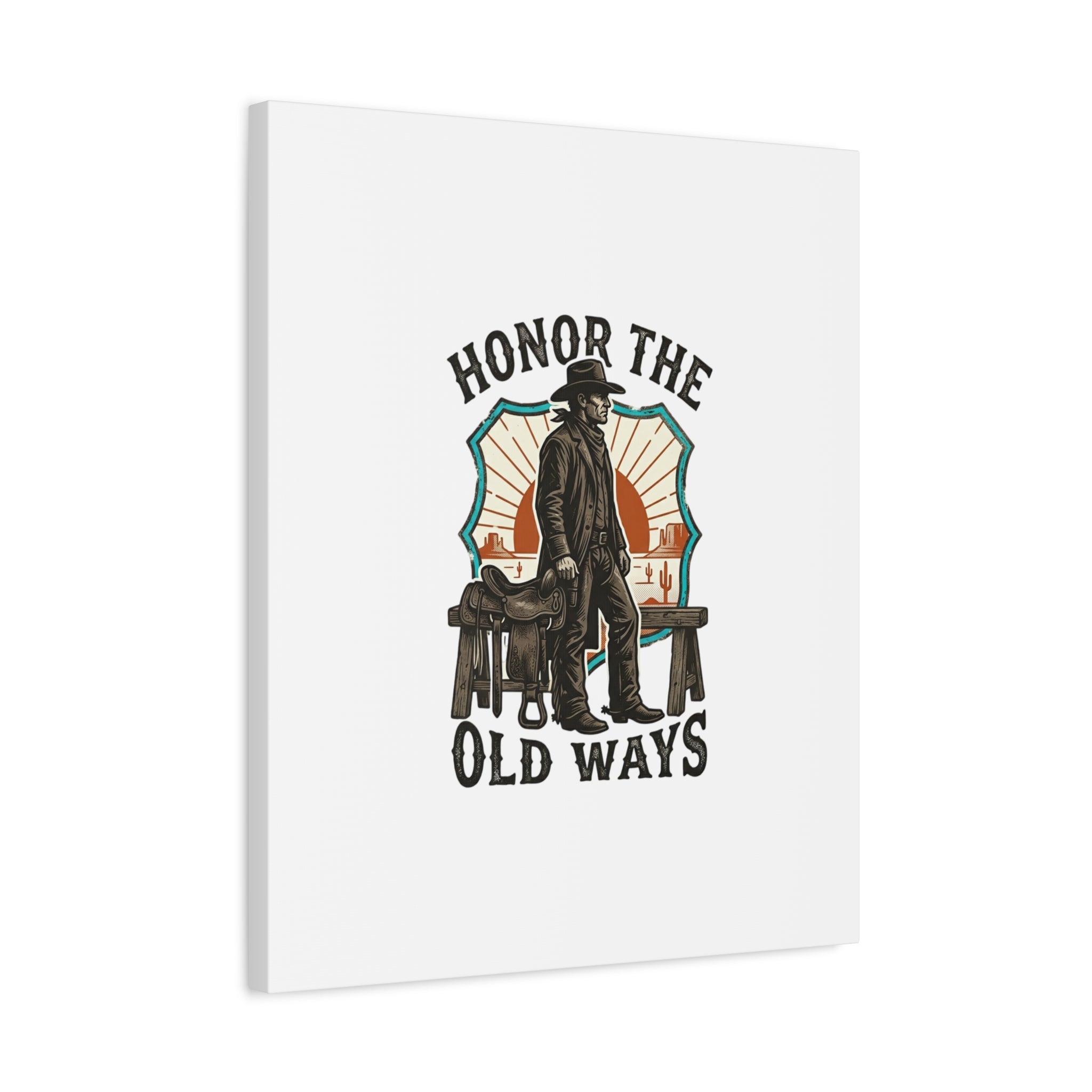 Honor the Old Ways Canvas, Western Americana vintage cowboy frontier 36" x 36" 1.25"