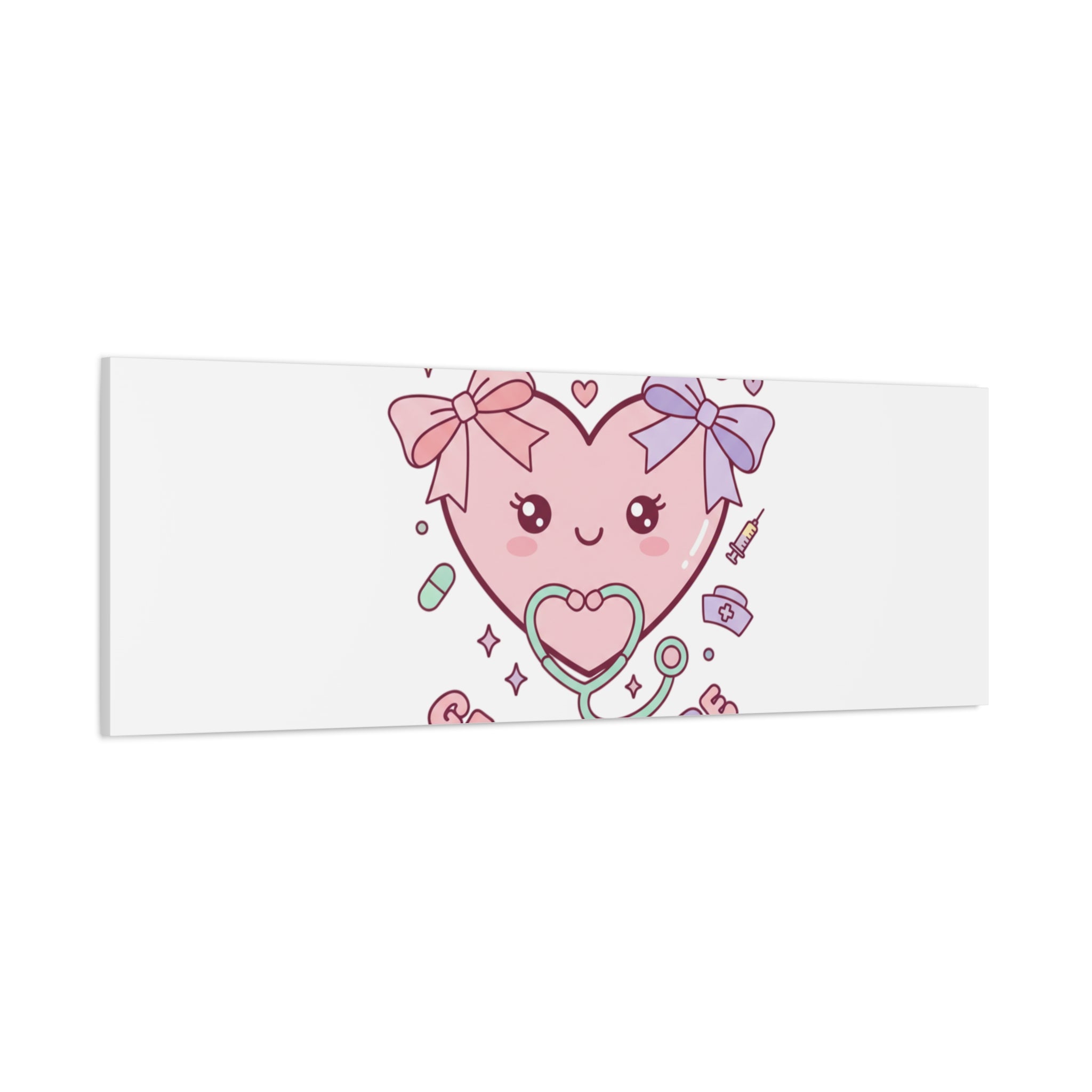 Soft Hearts Gentle Care Canvas, Cute Nurse Graphic | Pastel Coquette Medical Art 36" x 36" 1.25"