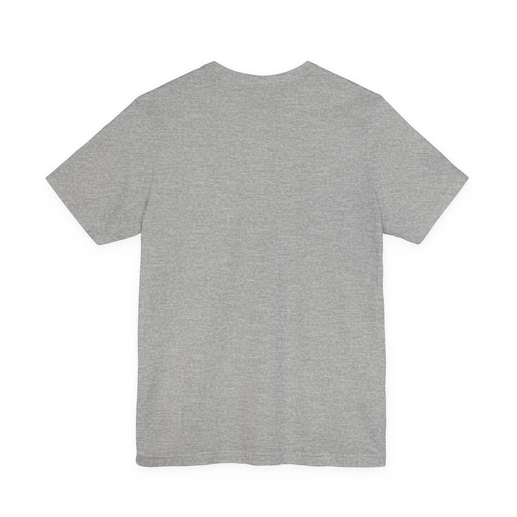 Plain heather gray short sleeve t-shirt, back view on white background
