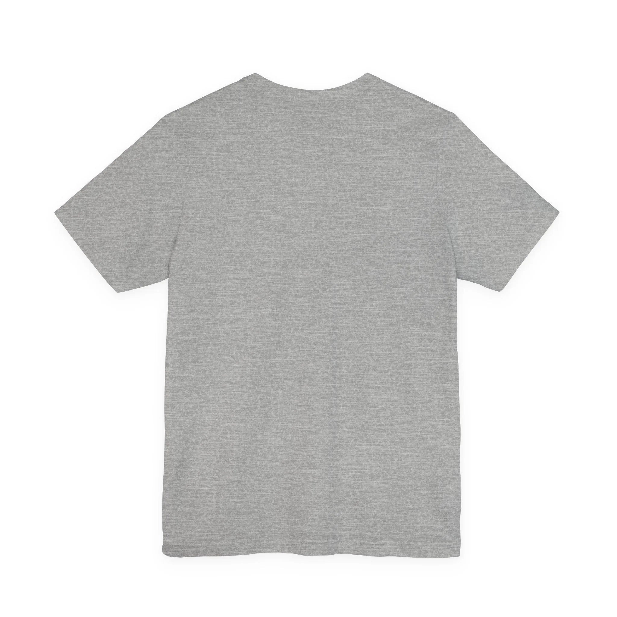 Plain heather gray short sleeve t-shirt, back view on white background