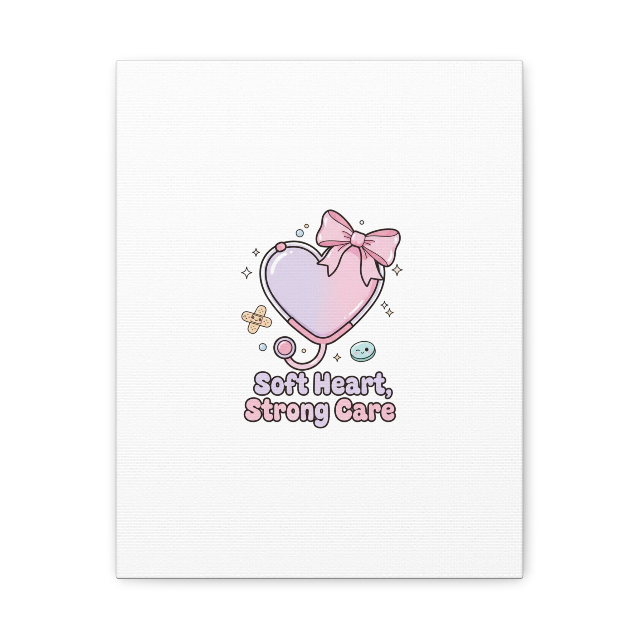 Soft Heart Strong Care Canvas, Pastel Cute Nurse Medical Art | Coquette Healthcare 11″ x 14″ (Vertical) 1.25"