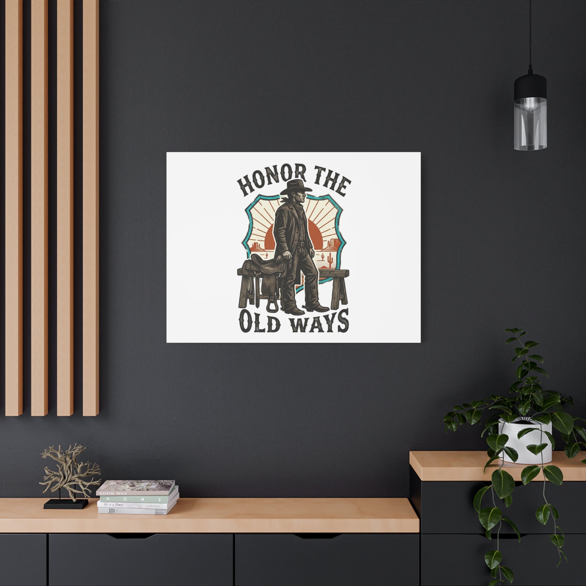 Honor the Old Ways Canvas, Western Americana vintage cowboy frontier 36" x 36" 1.25"