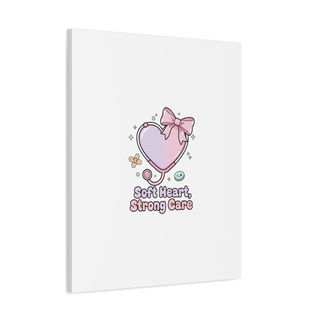 Soft Heart Strong Care Canvas, Pastel Cute Nurse Medical Art | Coquette Healthcare 36" x 36" 1.25"
