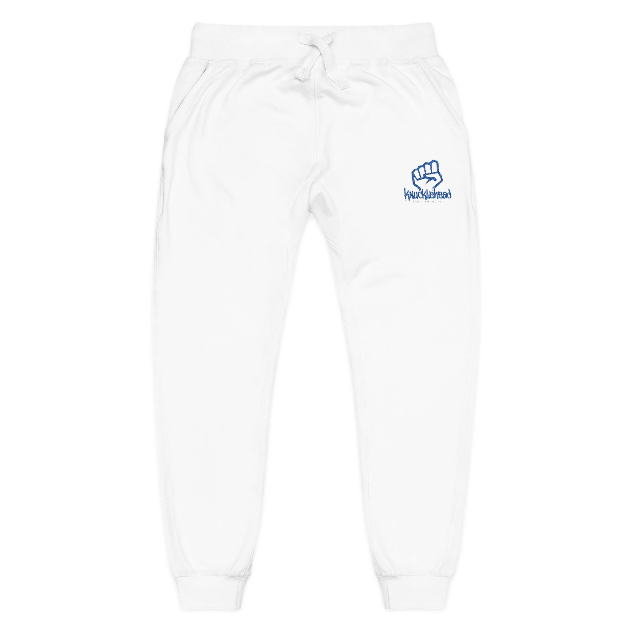 Embroidered Fist Logo Sweatpants â Cozy White Fleece Joggers White