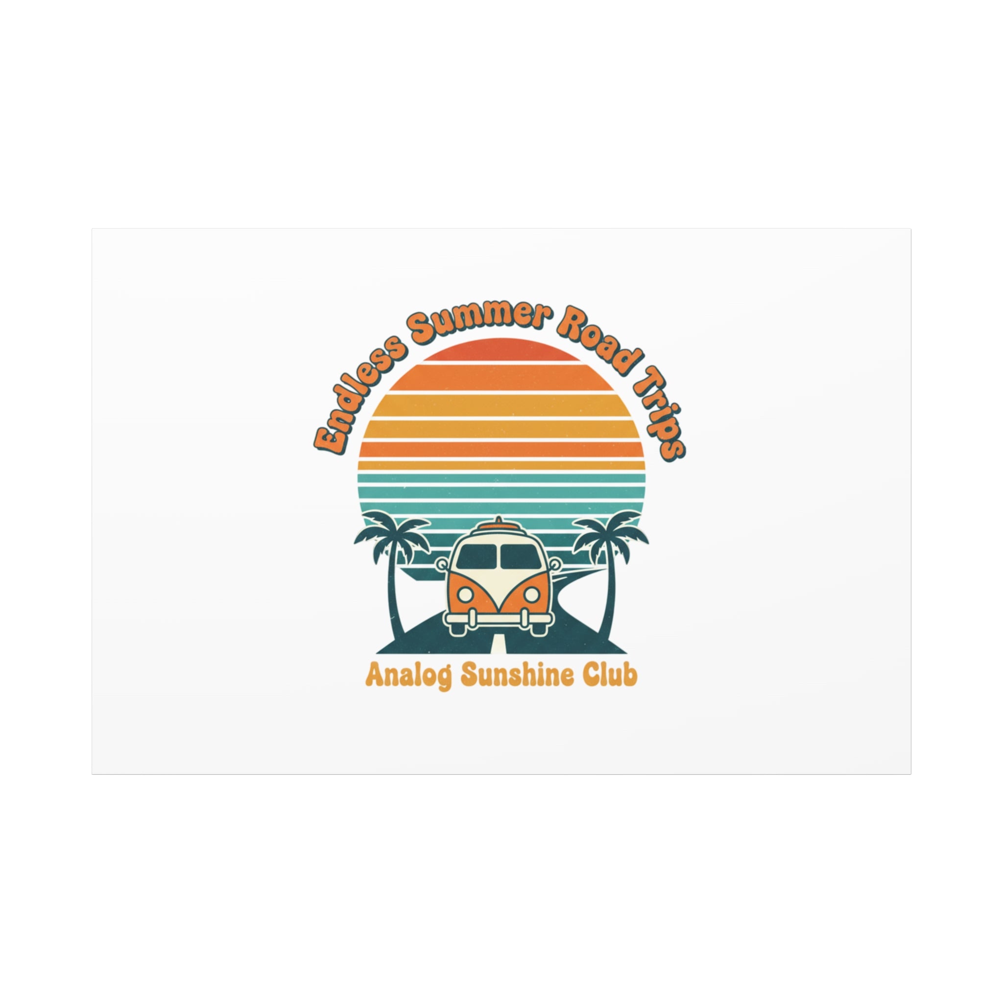 Endless Summer Road Trips Canvas | 1970s Sunset, Retro Surf Palm Art 60" x 40" (Horizontal) 1.25"