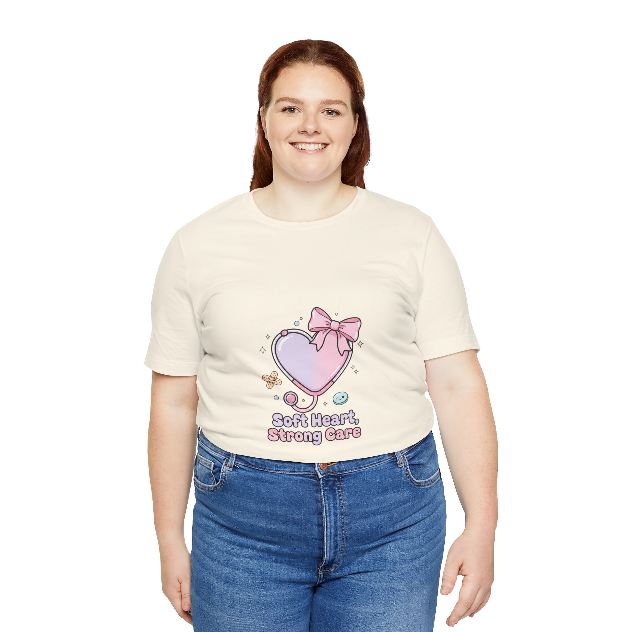 Soft Heart Strong Care T-Shirt | cute nurse graphic, pastel coquette medical shirt Navy