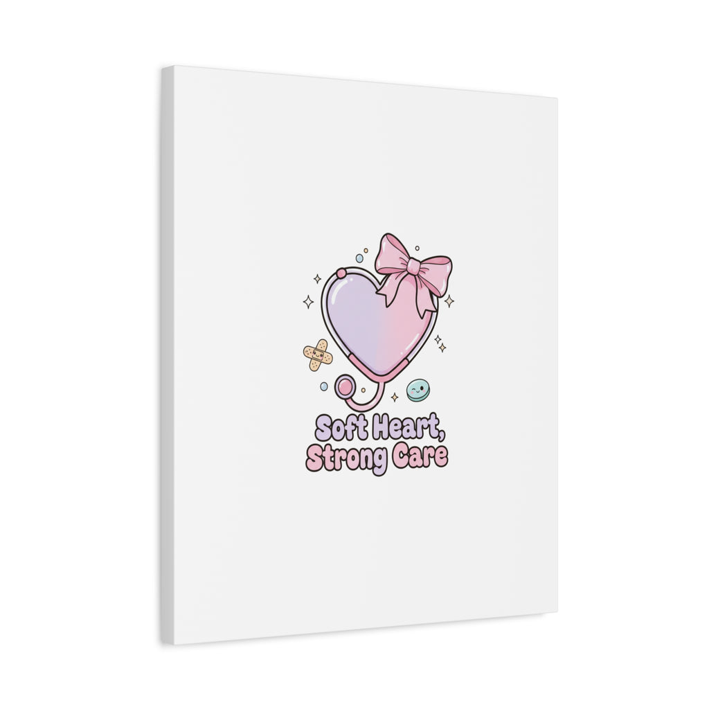 Soft Heart Strong Care Canvas, Pastel Cute Nurse Medical Art | Coquette Healthcare 36" x 36" 1.25"