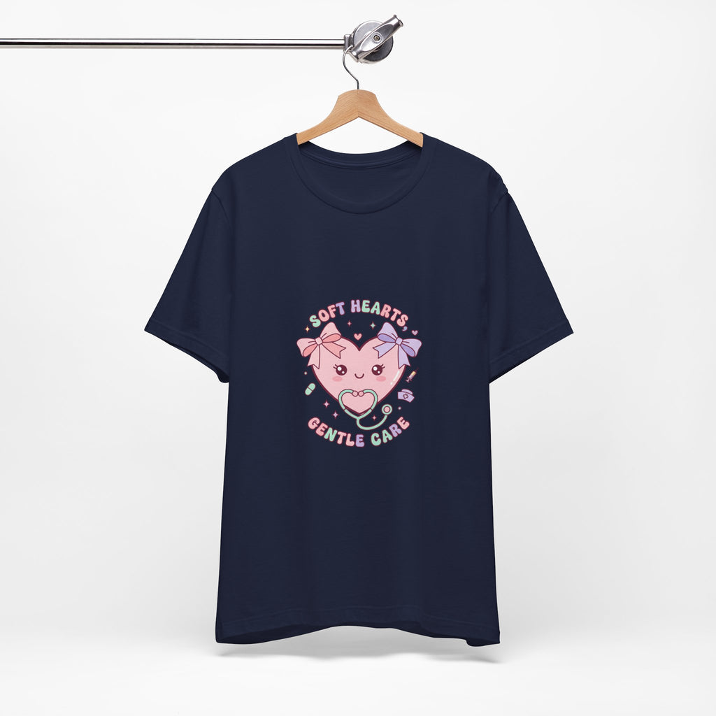 Kawaii Nurse Heart Tee | pastel healthcare design, coquette medical shirt Navy