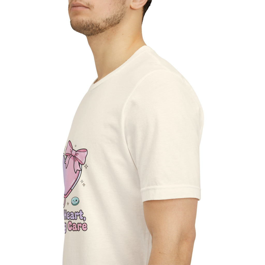 Soft Heart Strong Care T-Shirt | cute nurse graphic, pastel coquette medical shirt Navy
