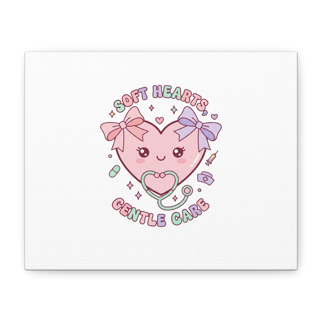 Soft Hearts Gentle Care Canvas, Cute Nurse Graphic | Pastel Coquette Medical Art 10" x 8" (Horizontal) 1.25"