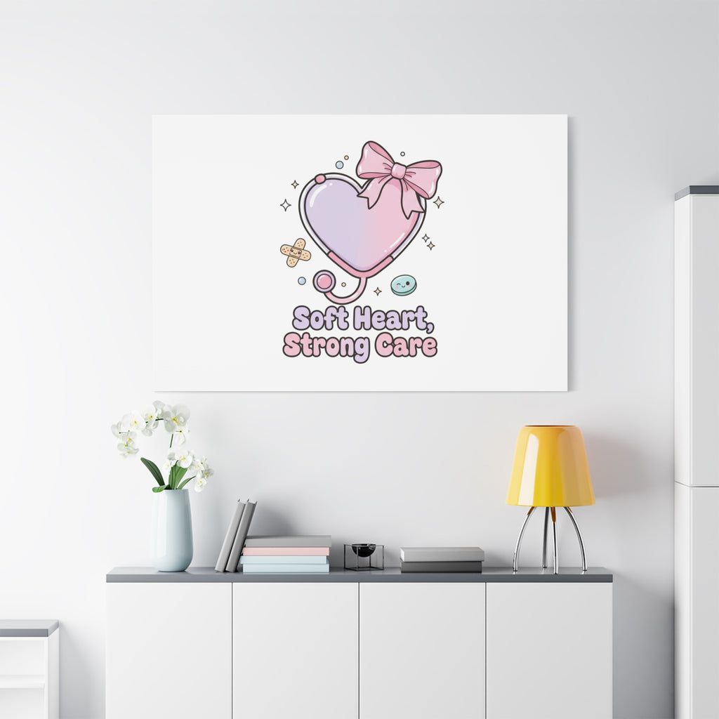 Soft Heart Strong Care Canvas, Pastel Cute Nurse Medical Art | Coquette Healthcare 36" x 36" 1.25"