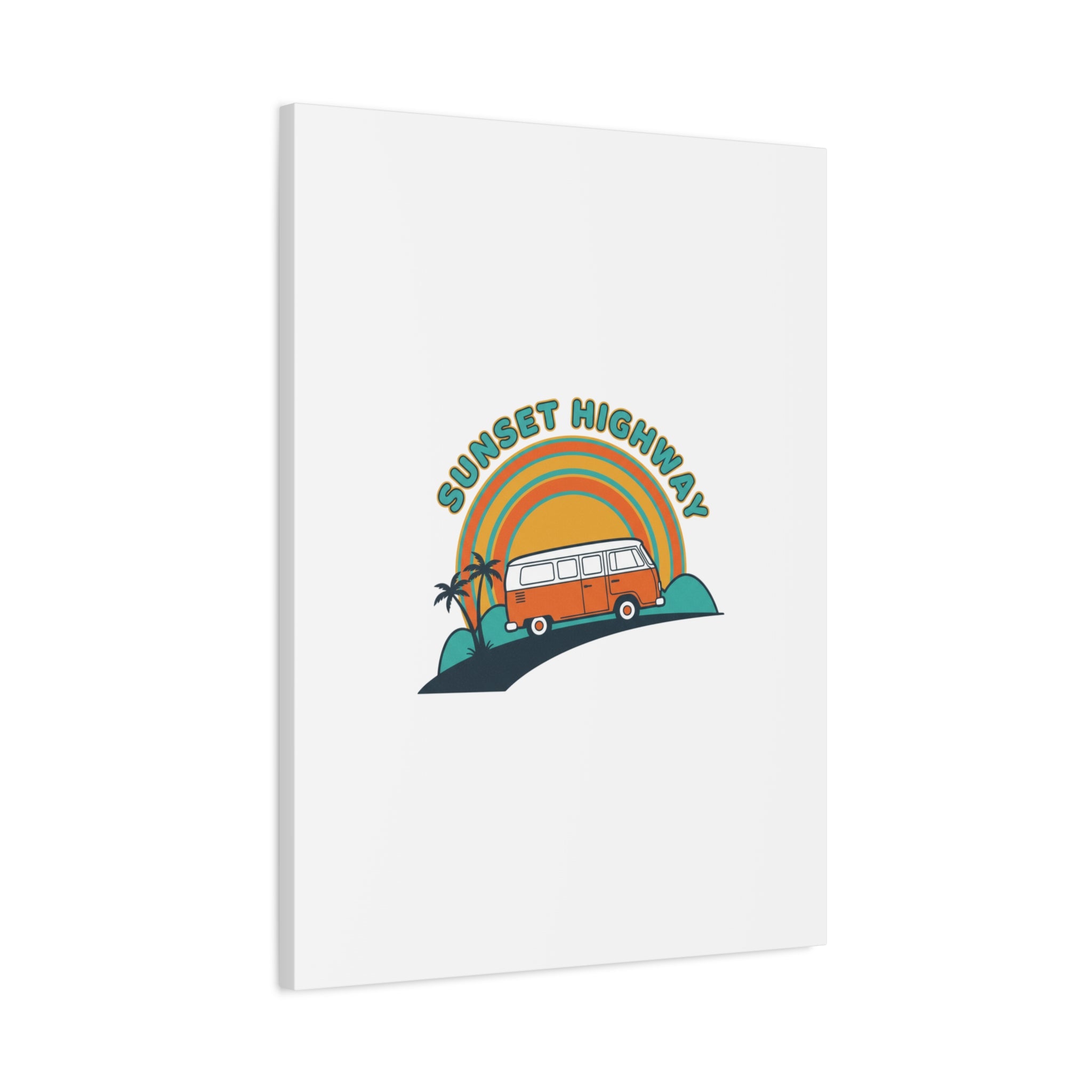 Sunset Highway Van Canvas | 1970s Retro Surf, Vintage Palm Poster 36" x 36" 1.25"