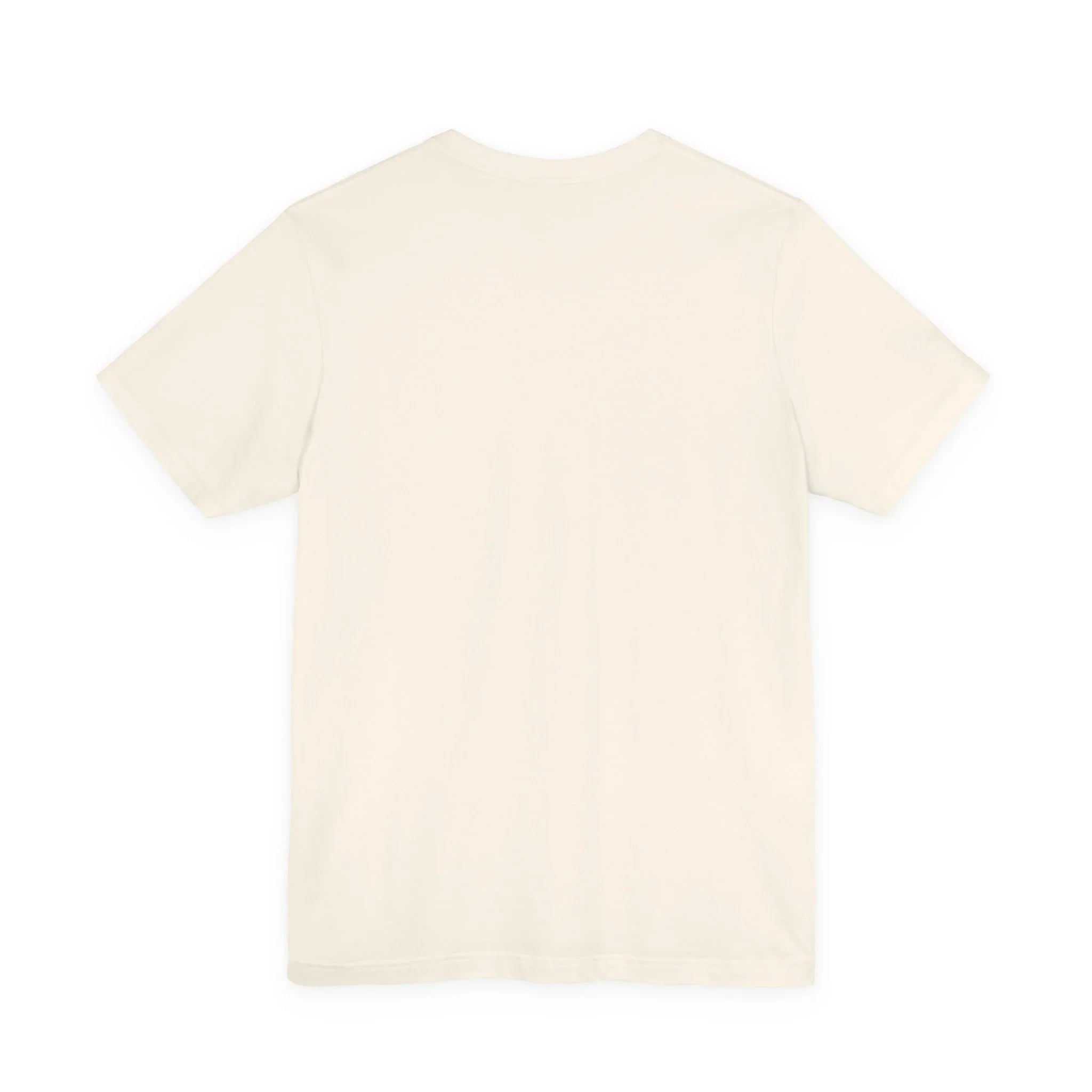 Back view of a plain off-white short sleeve unisex t-shirt on white background