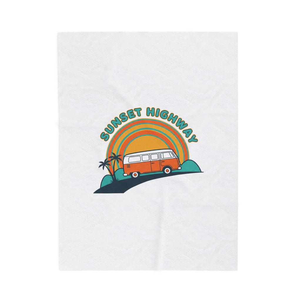 Sunset Highway van graphic Velveteen Blanket | 70s sunset, retro surf postcard
