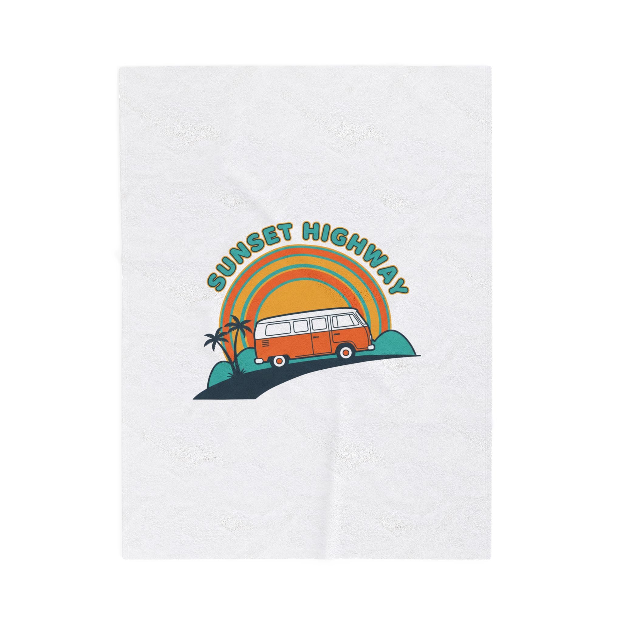 Sunset Highway van graphic Velveteen Blanket | 70s sunset, retro surf postcard