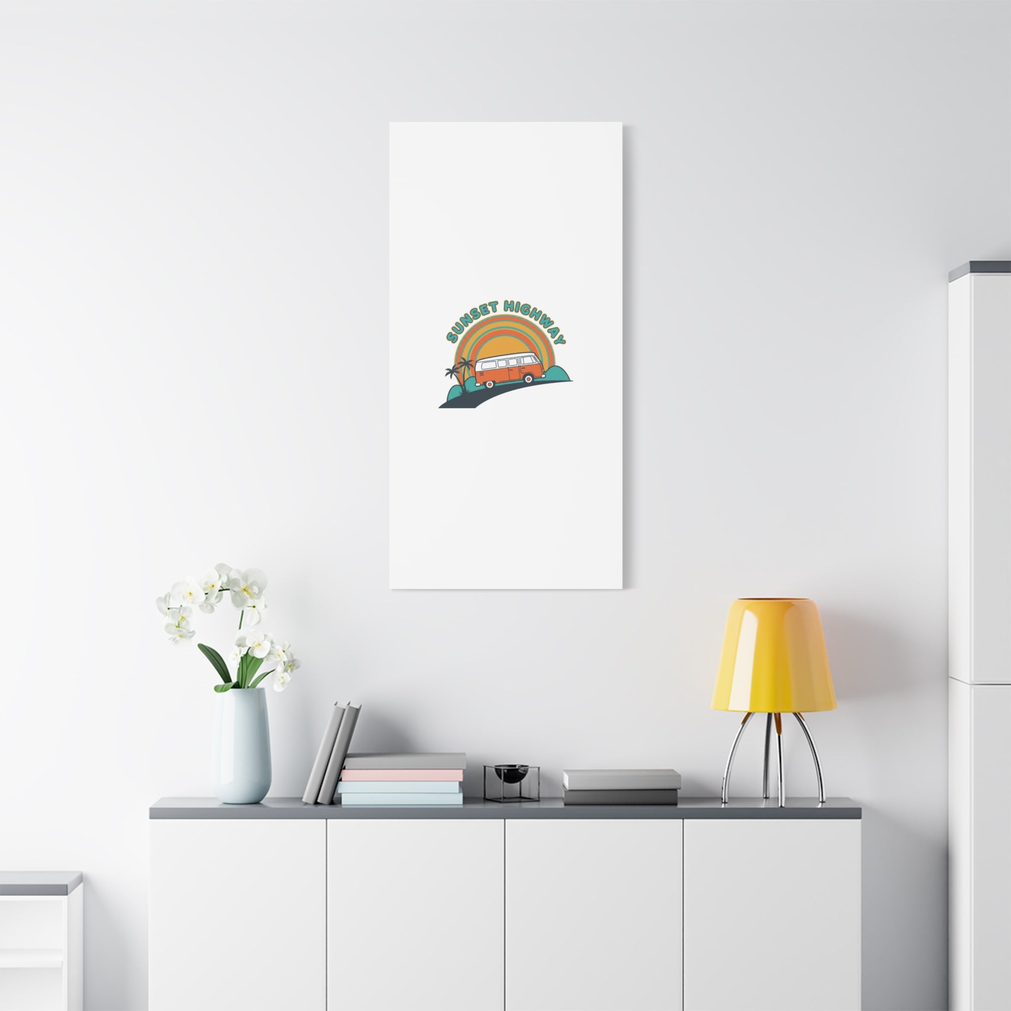Sunset Highway Van Canvas | 1970s Retro Surf, Vintage Palm Poster 36" x 36" 1.25"