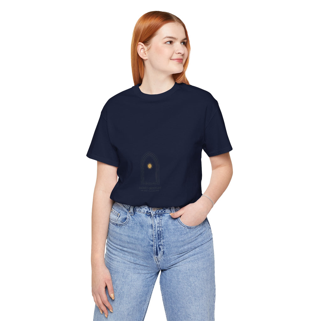 Gothic Arch Minimal Tee | Monastic Minimalism, serene typography Navy